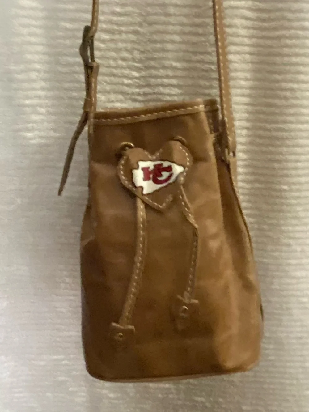 KC Chiefs  Leather Drawstring Hobo Crossbody Bag with Heart Patch